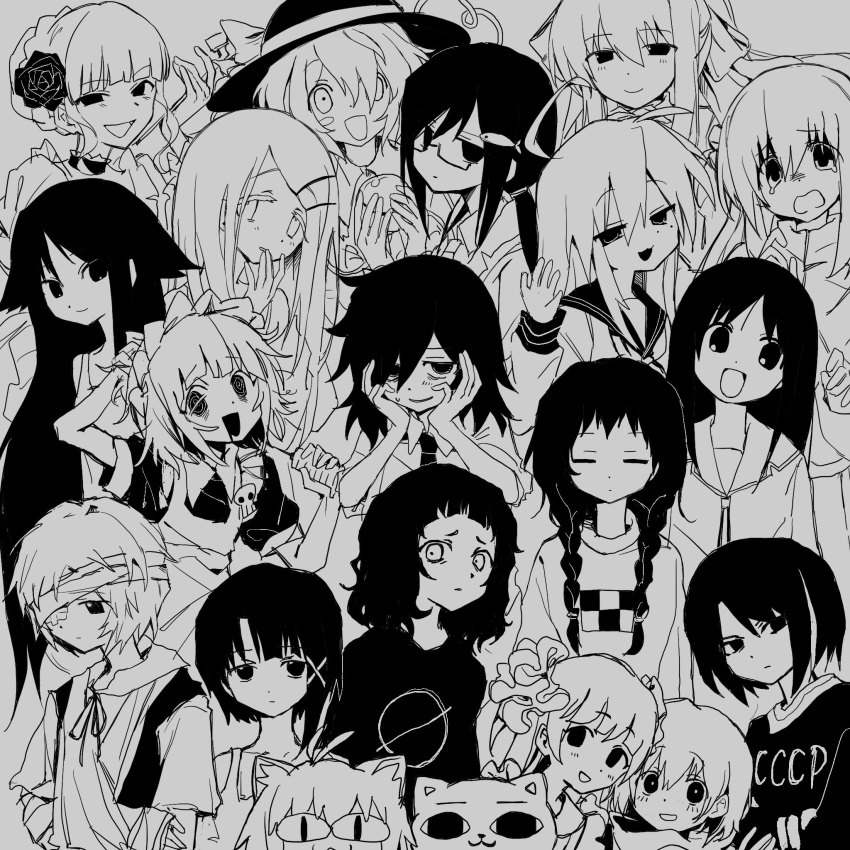 <|>_<|>, 6+girls, :3, :d, =_=, @_@, ahoge, animal_ear_fluff
