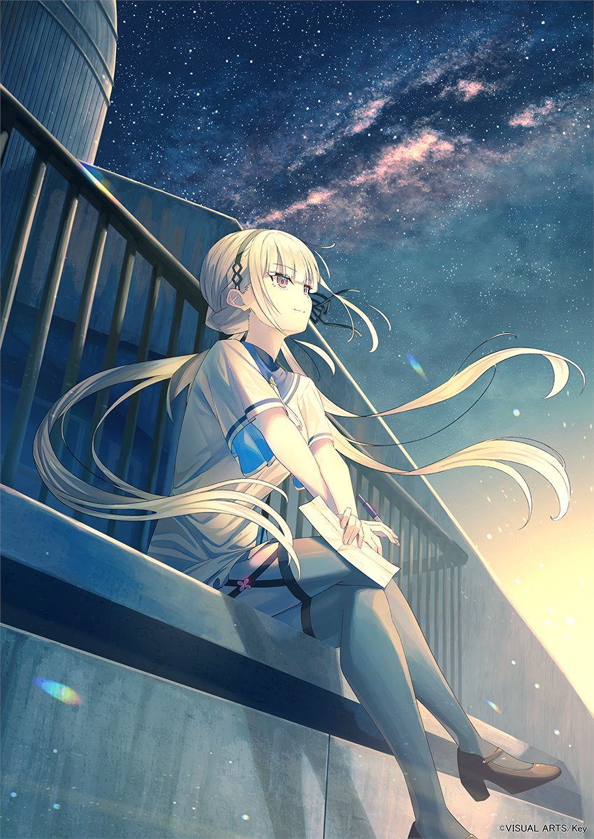 1girl, anemoi, ascot, awayuki_hiiro, black_hairband, black_ribbon, black_shoes, blonde_hair