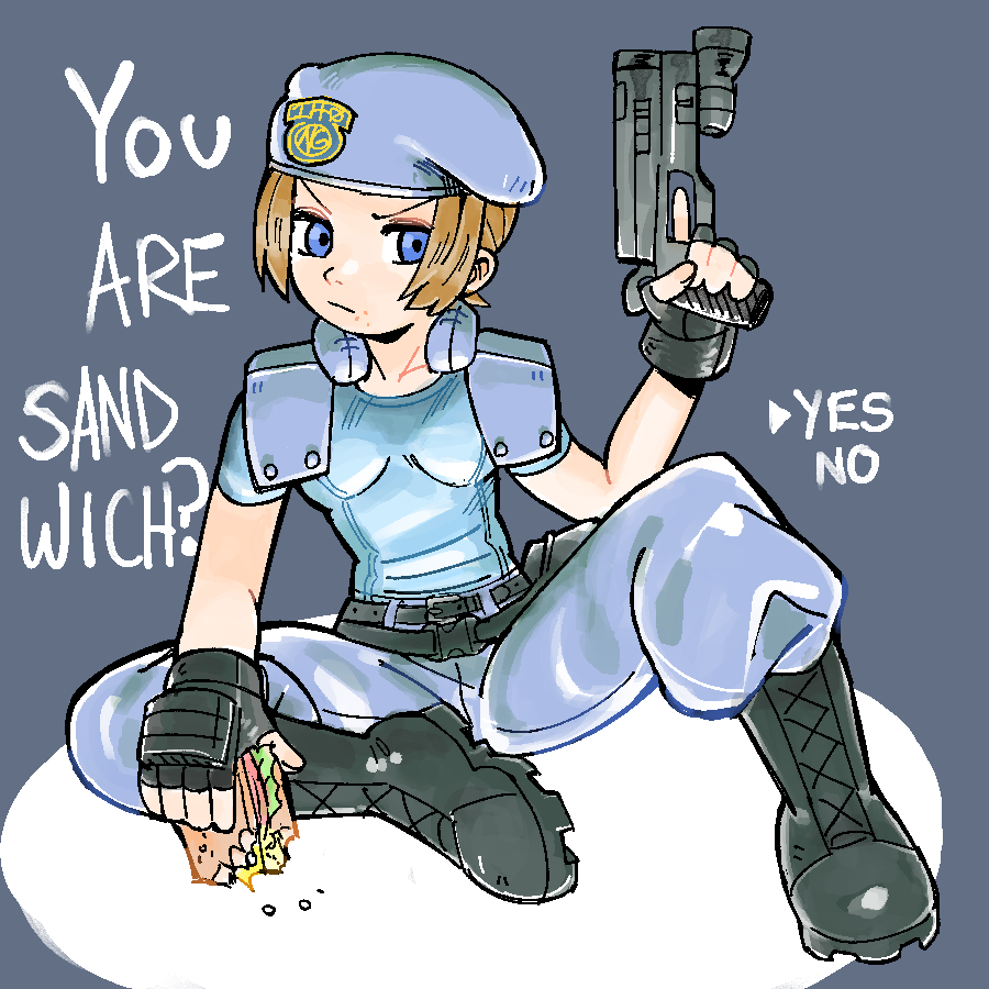 1girl, 1her0, belt, black_belt, black_boots, black_gloves, blue_eyes, blue_hat
