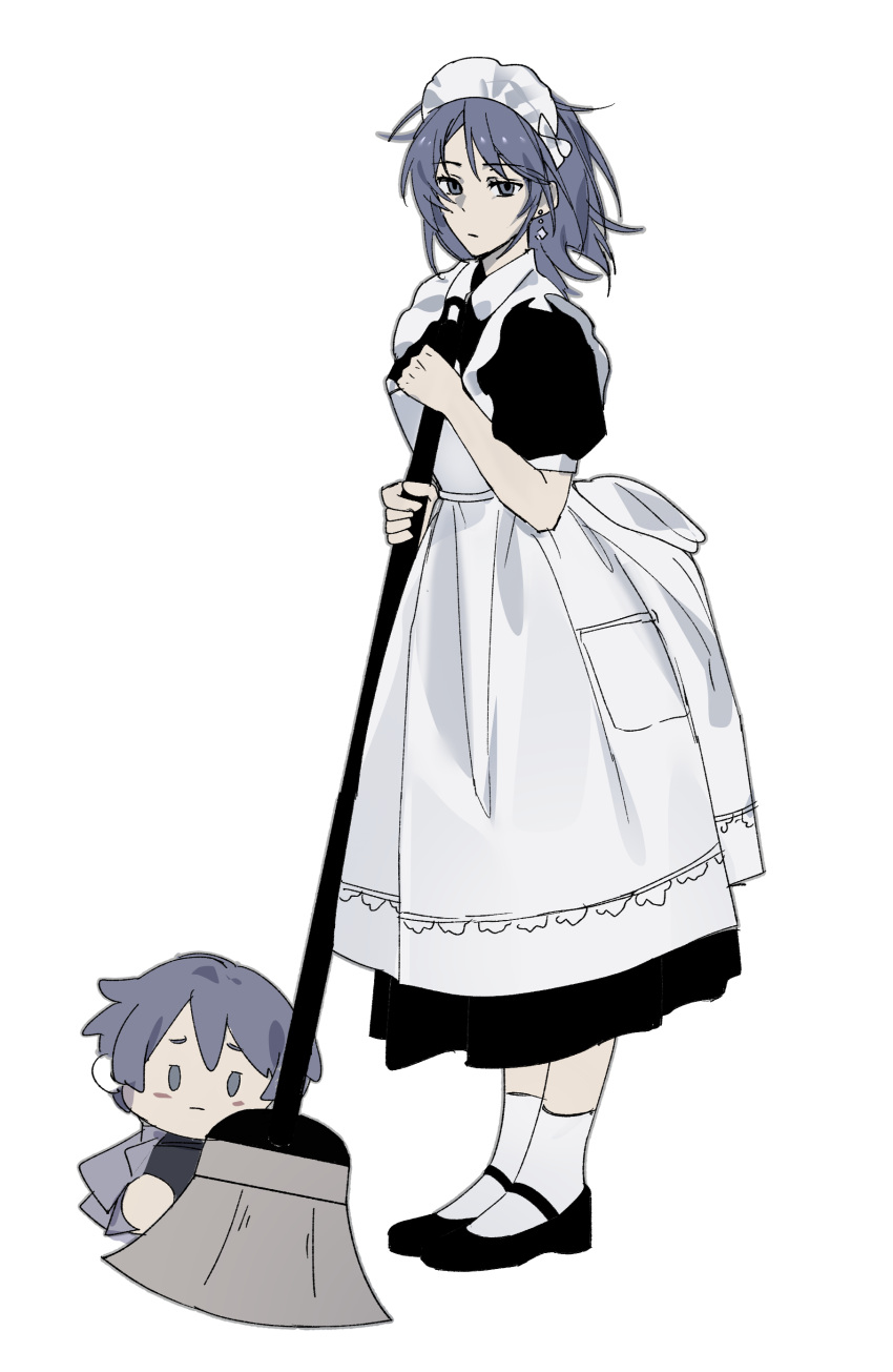 1girl, absurdres, alternate_costume, apron, black_dress, black_shoes, blue_eyes, blue_hair