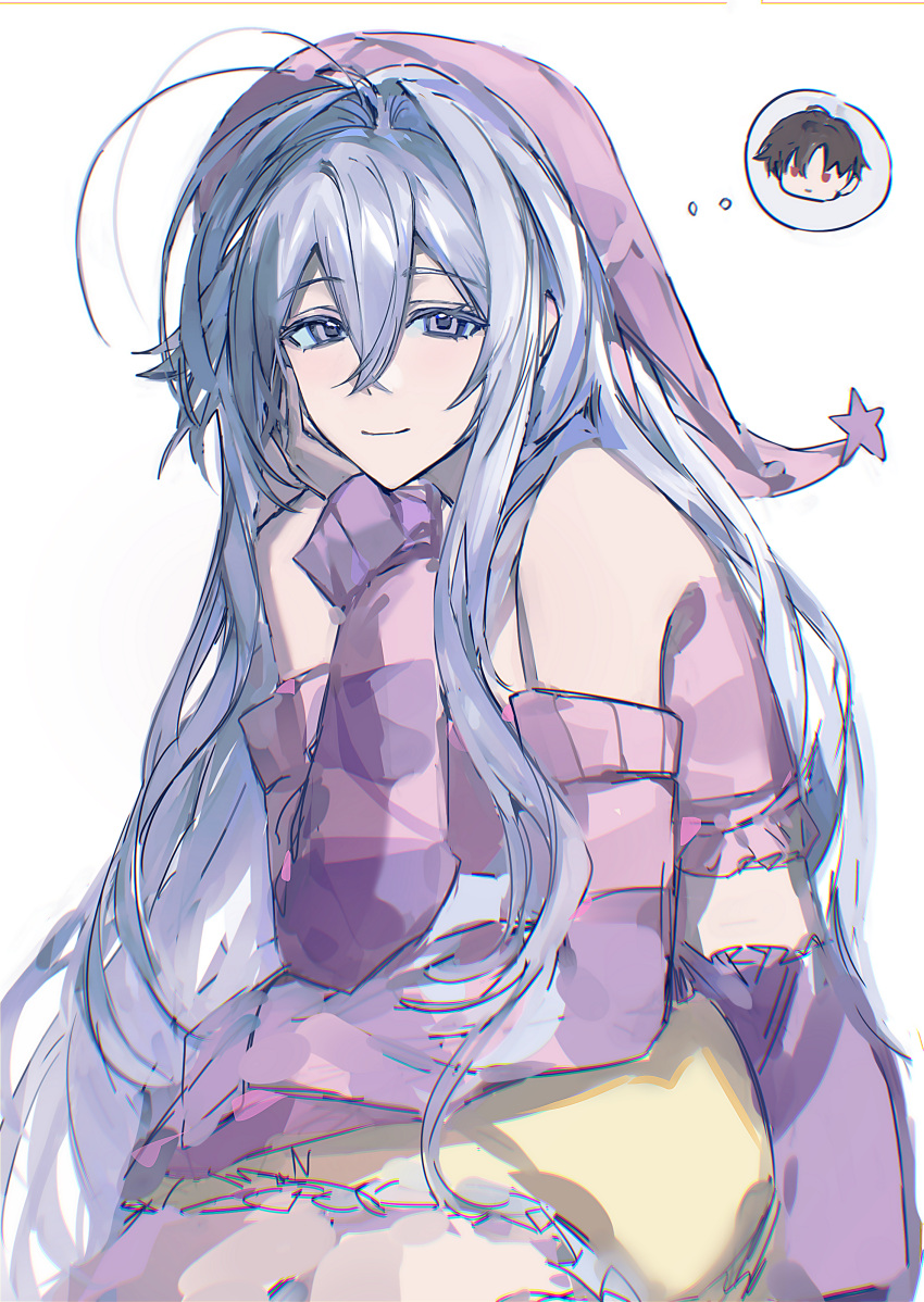 1girl, 86_-eightysix-, absurdres, antenna_hair, arm_rest, chinese_commentary, closed_mouth, commentary_request