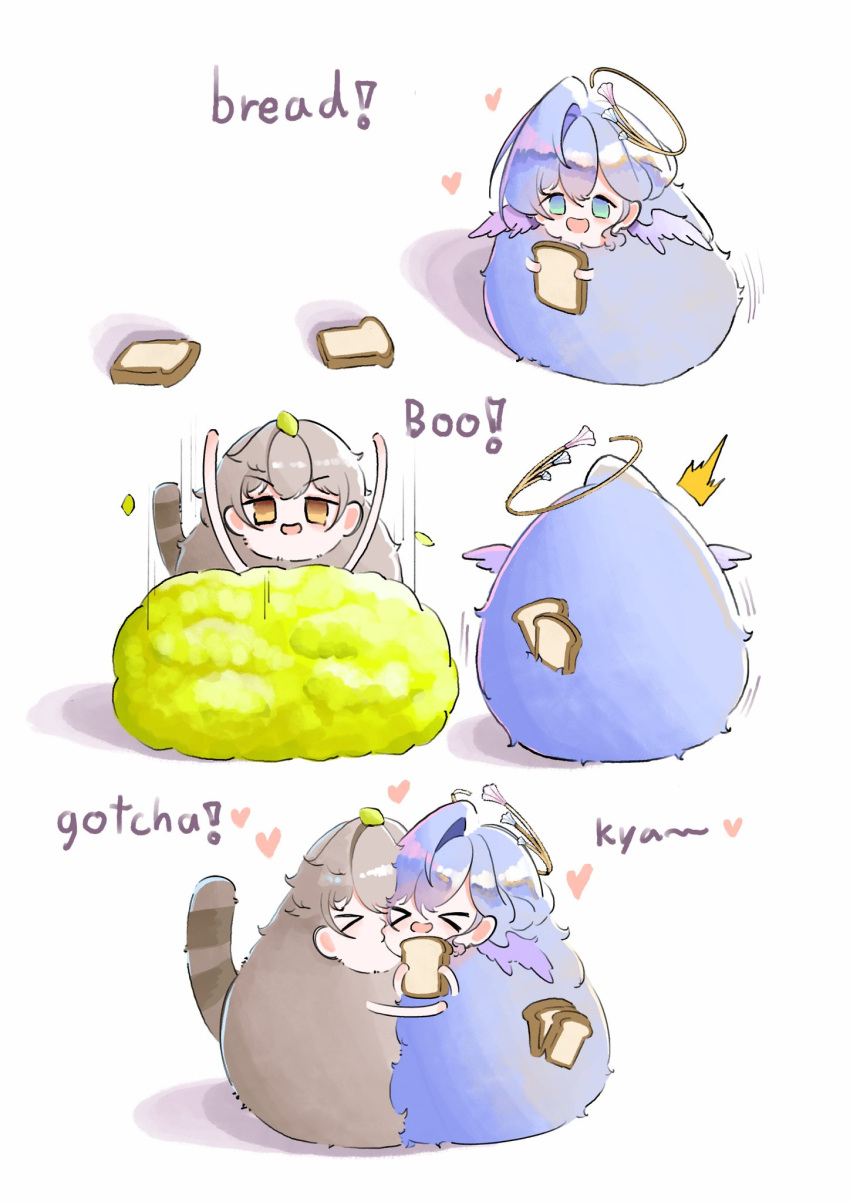 !, 1boy, 1girl, ^^^, bird_girl, bread, bread_slice, caelus_(honkai:_star_rail)