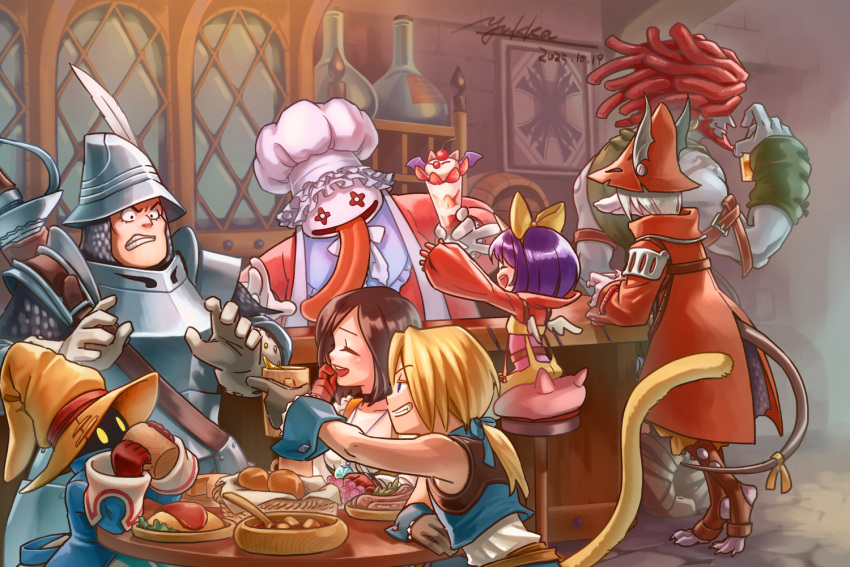 1other, 3boys, 3girls, adelbert_steiner, alcohol, amarant_coral, armor, bar_(place)