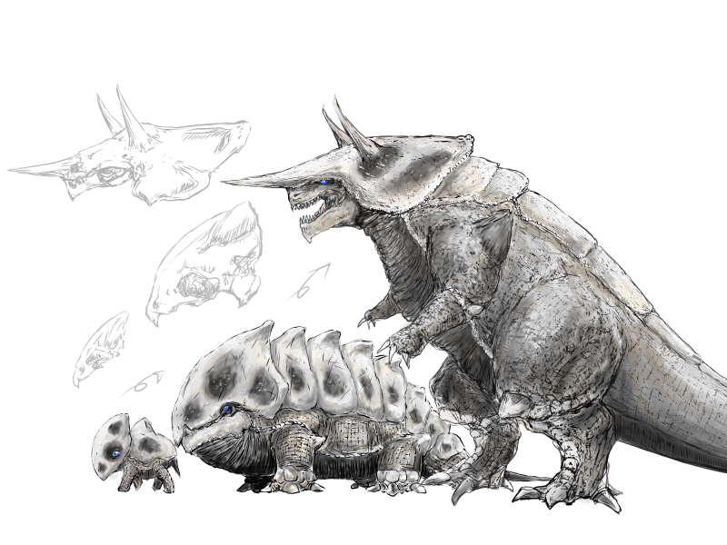 aggron, aron, blue_eyes, evolutionary_line, lairon, no_humans, pokemon, pokemon_(creature)