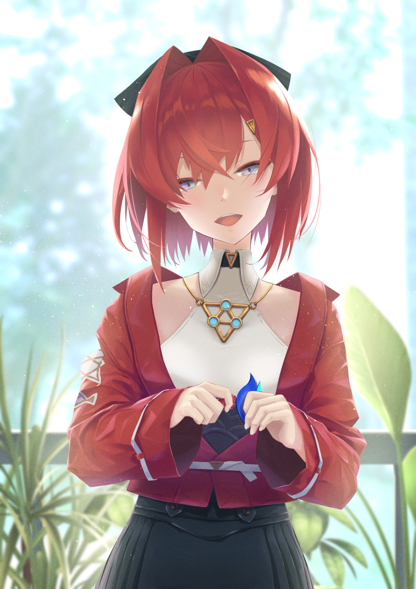 1girl, absurdres, ange_katrina, ange_katrina_(2nd_costume), belt, black_bow, black_skirt, blue_eyes