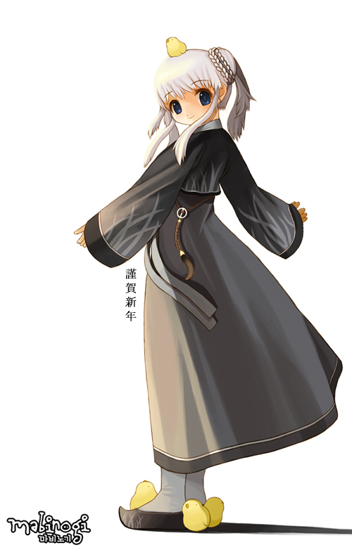 animal_on_head, ankle_socks, archived_source, baby_animal, beoseon, bird, black_jeogori, black_shoes