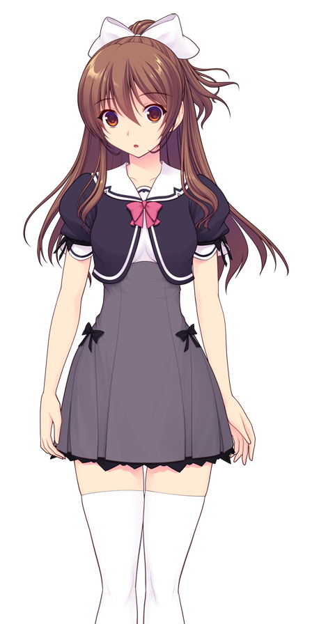 1girl, :o, bow, bowtie, brown_eyes, brown_hair, empty_eyes, game_cg