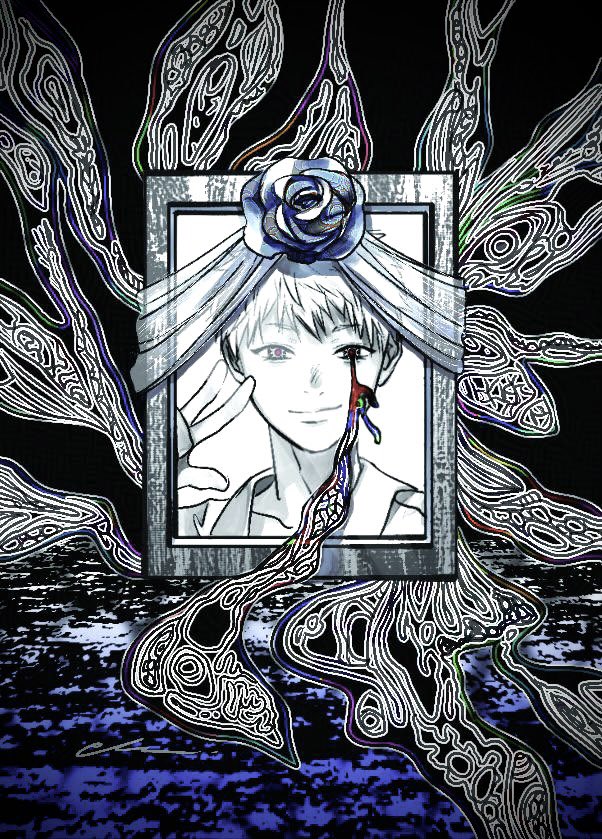 1boy, ariannareborn, body_horror, commentary, death, english_commentary, greyscale, hikaru_ga_shinda_natsu