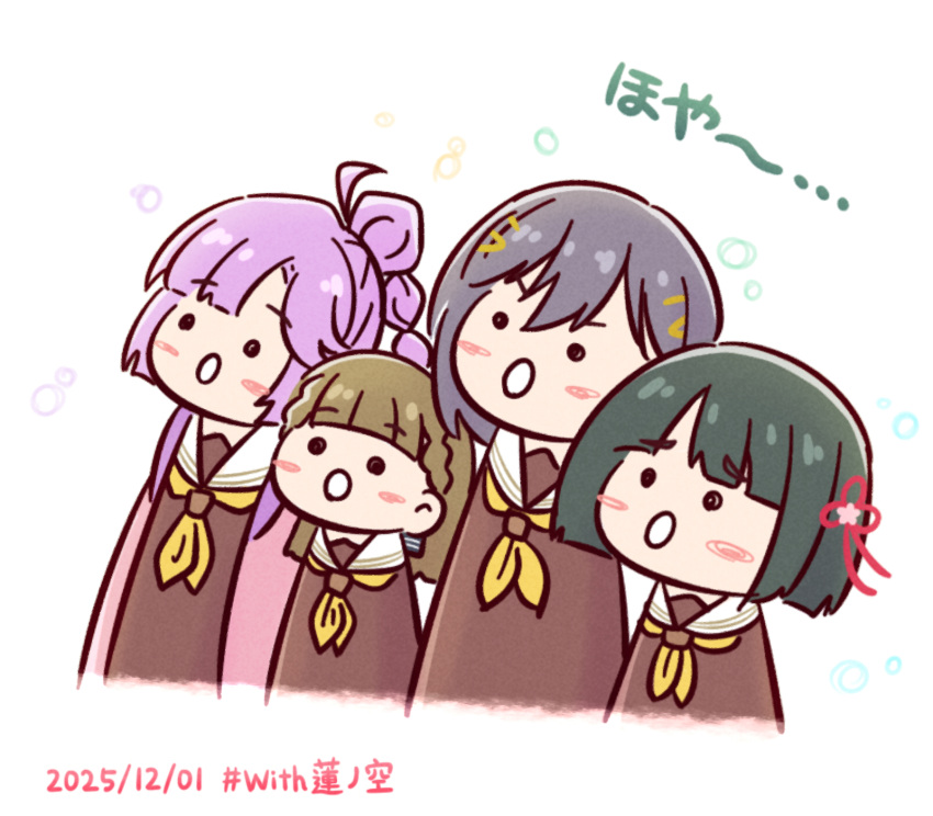 ._., 4girls, :o, ahoge, akihitohappy, anyoji_hime, black_hair, blunt_bangs