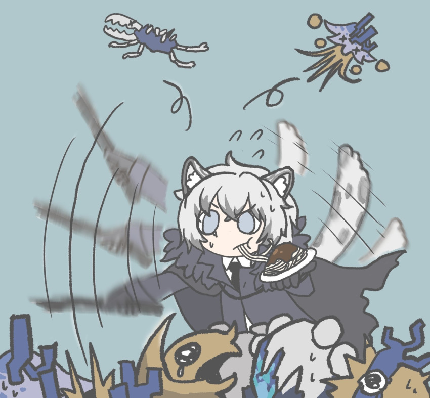 1boy, afterimage, animal_ear_fluff, animal_ears, arknights, black_cape, black_gloves, black_jacket