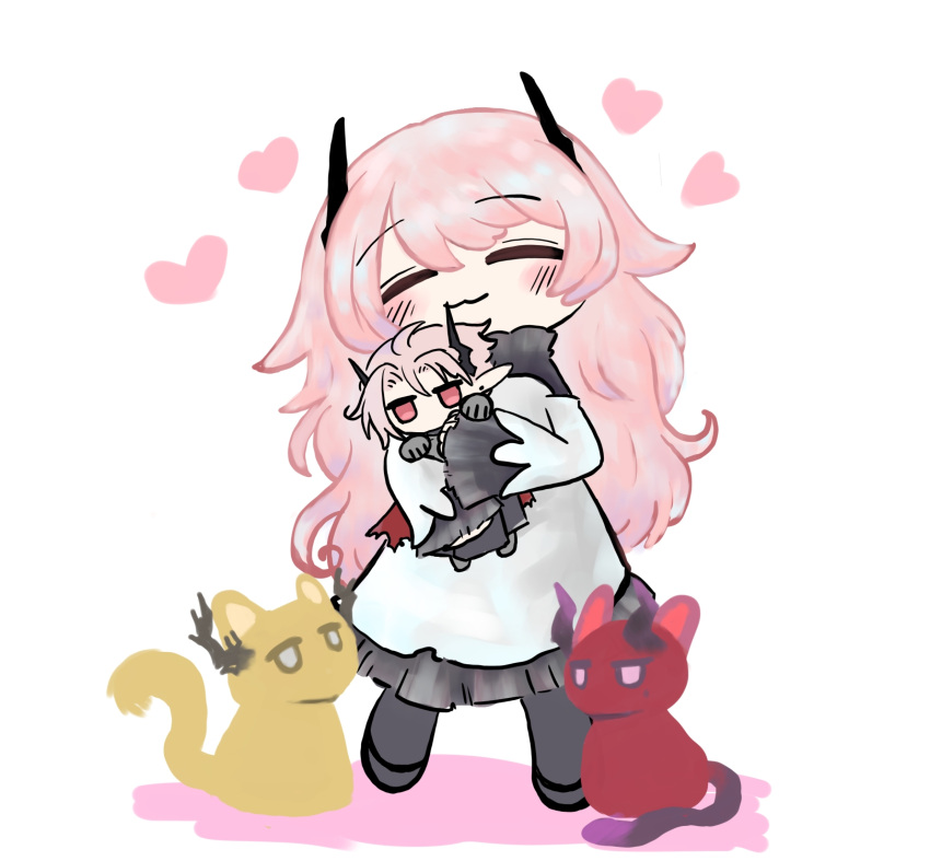 2boys, 2girls, :3, animalization, arknights, ascalon_(arknights), blush_stickers, cat