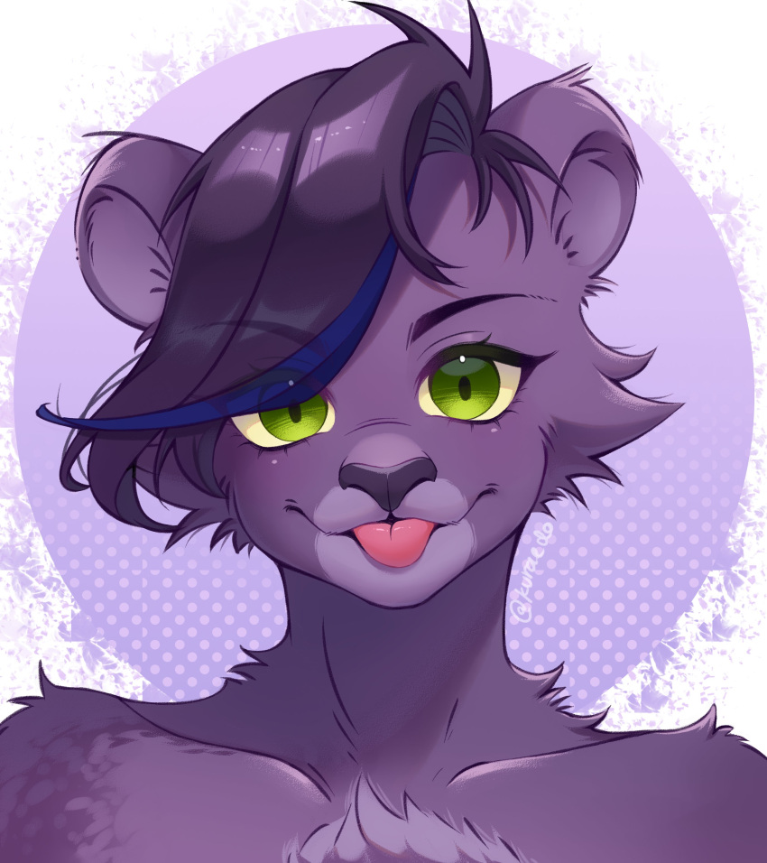 1boy, absurdres, animal_ears, animal_nose, black_hair, blue_streaks, body_fur, closed_mouth