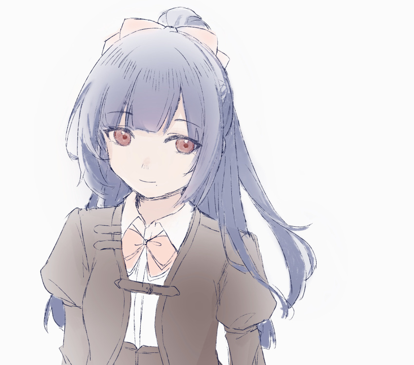 1girl, absurdres, antares_(alxy13d), arms_at_sides, assault_lily, blunt_bangs, bow, brown_jacket
