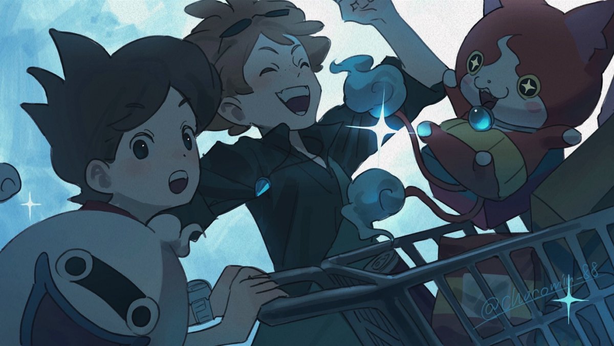 2boys, amano_keita, blue_fire, blush_stickers, brown_hair, buck_hazeltine, chocomin_88, closed_eyes