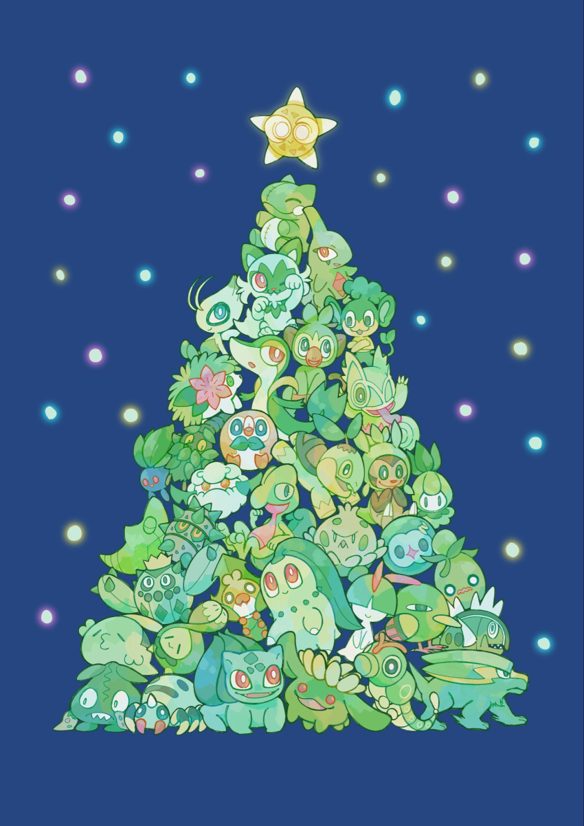 antennae, arms_up, basculin, basculin_(white), black_sclera, blue_background, blue_skin, budew