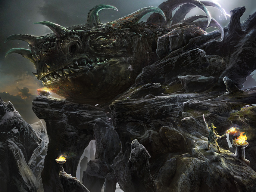 cloud, clouds, dragon, fantasy, fire, flame, hat, makarori_(noah)
