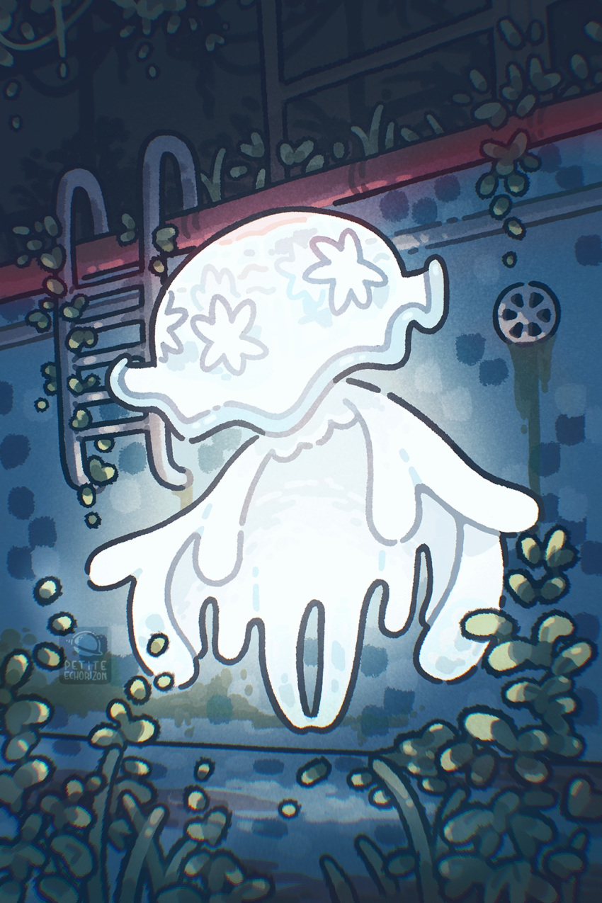empty_pool, glowing, highres, jellyfish, moss, night, nihilego, no_humans