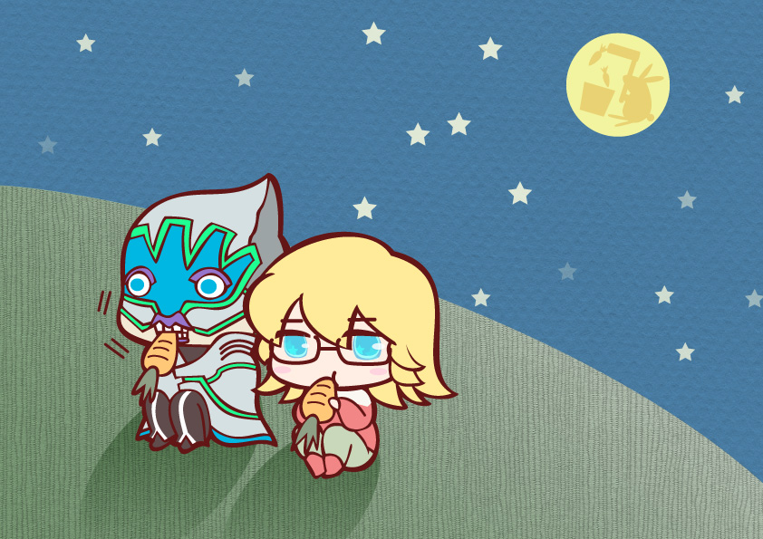 artist_request, barnaby_brooks_jr, carrot, chibi, eating, full_moon, lunatic, mask