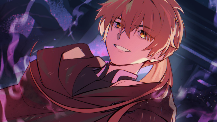 1boy, brown_cape, cape, chaldea_no_mono, commentary_request, evil_smile, fate/grand_order, fate_(series)