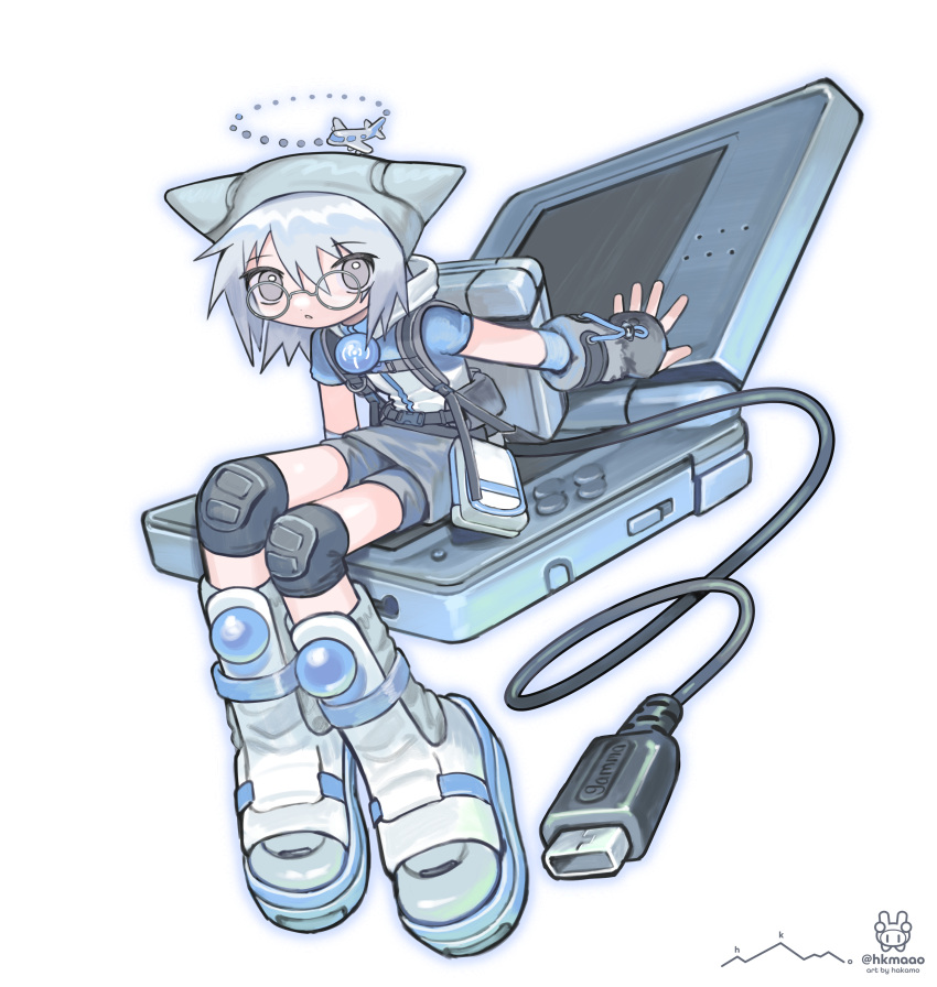 1girl, absurdres, backpack, bag, boots, borrowed_character, cable, cable_tail