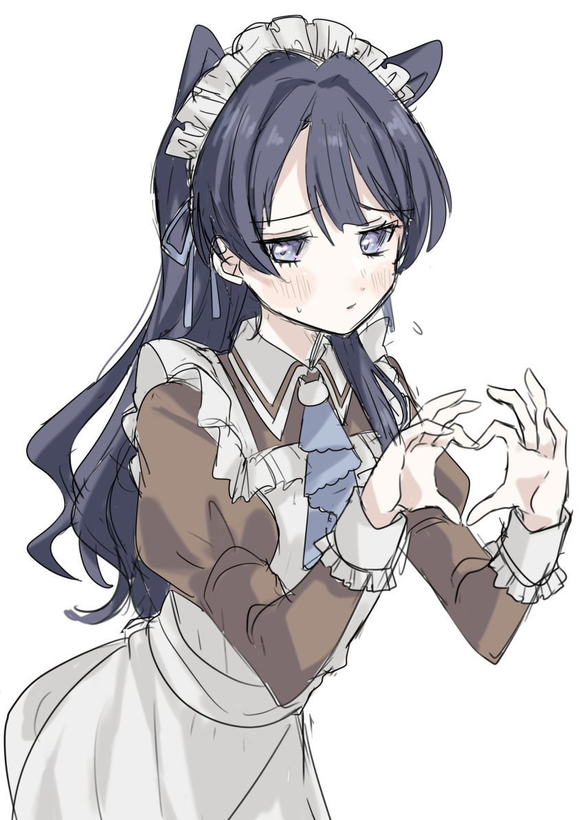 1girl, animal_ears, apron, ascot, black_hair, blue_ascot, blue_eyes, blue_ribbon