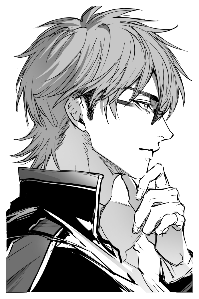 1boy, ace_of_diamond, adam's_apple, closed_mouth, commentary_request, eyes_visible_through_eyewear, from_side, glasses
