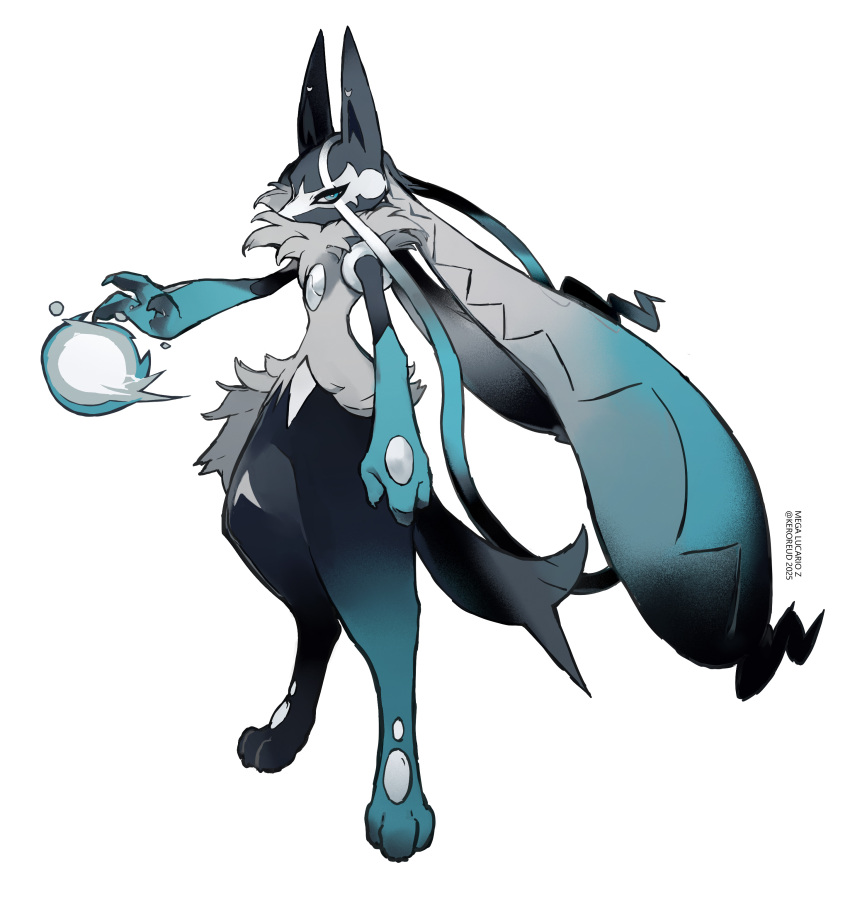 1other, absurdres, arm_at_side, aura, black_fur, blue_eyes, blue_fur, commentary