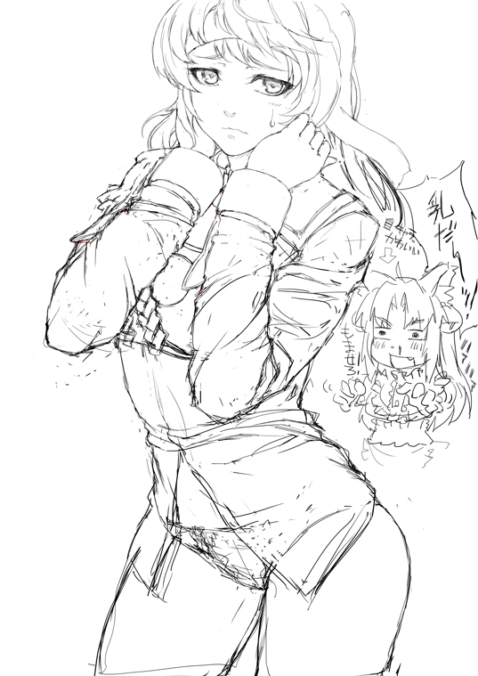 andras, blush, elatha, hairband, long_hair, mabinogi, monochrome, panties