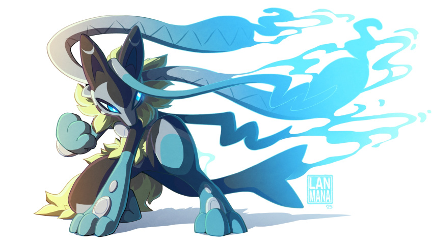 aura, black_fur, blue_fur, body_fur, commentary, english_commentary, fluffy, glowing