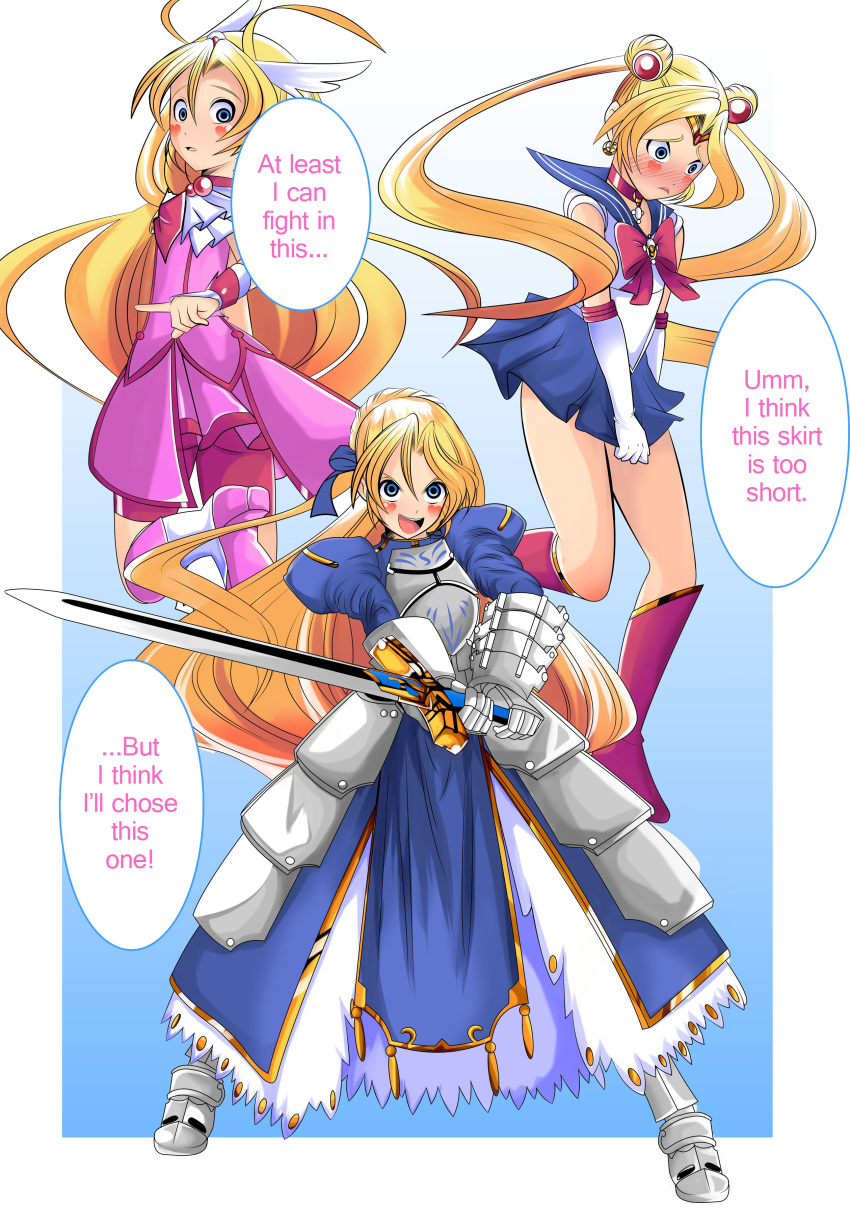 1girl, absurdres, armor, armored_dress, artoria_pendragon_(fate), ass, bike_shorts, bishoujo_senshi_sailor_moon