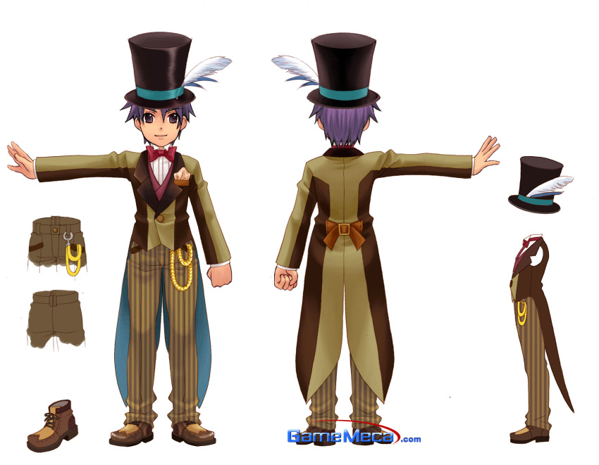 2boys, arm_at_side, artist_request, black_hat, boots, breast_pocket, brown_coat, brown_pants