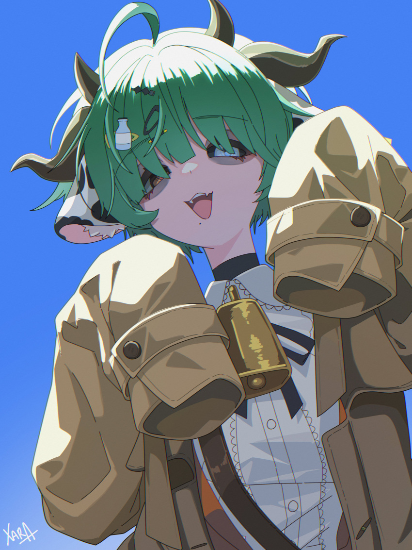1girl, absurdres, ahoge, animal_ear_fluff, animal_ears, bell, black_ribbon, black_sclera