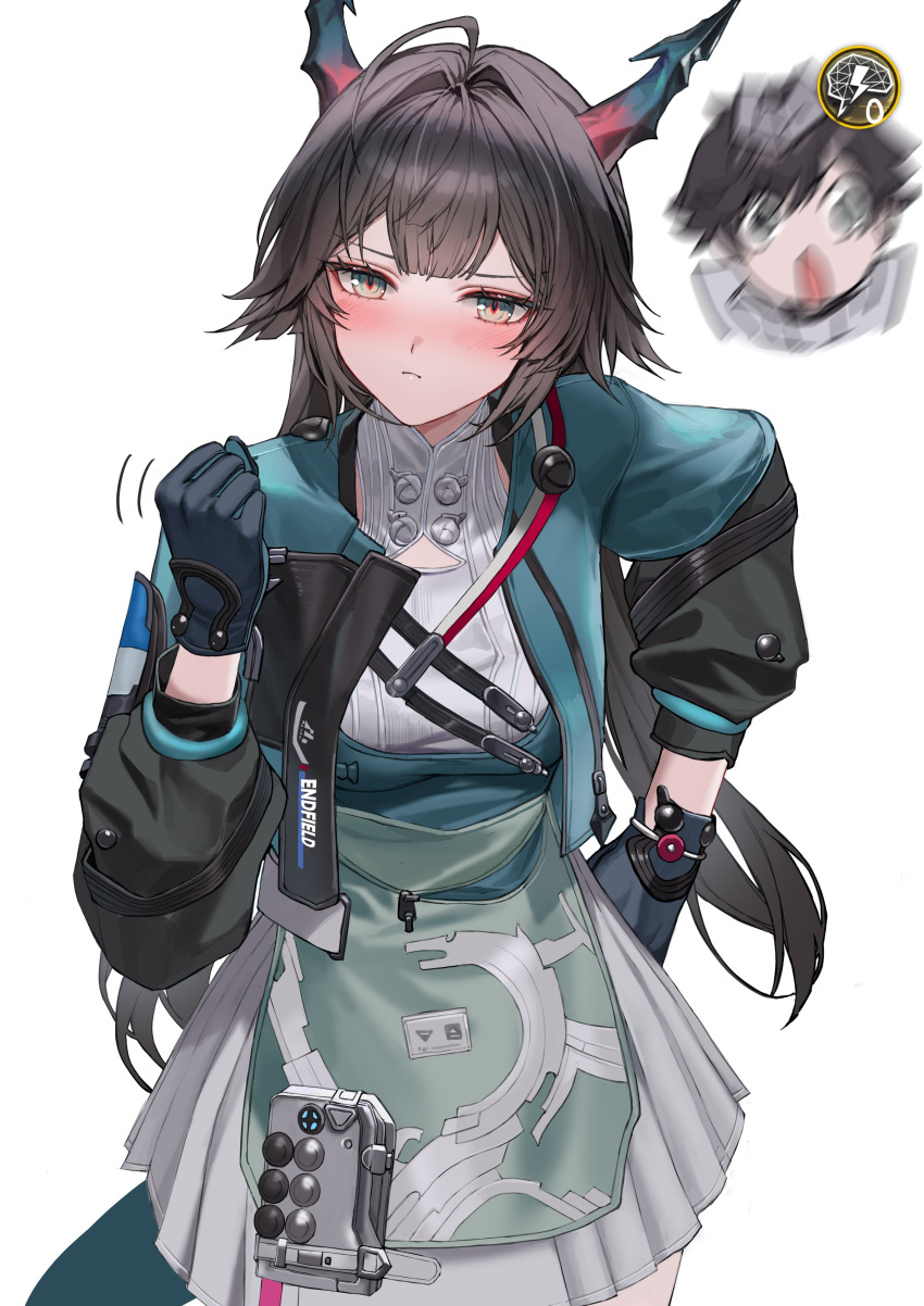 1boy, 1girl, absurdres, ahoge, aqua_jacket, arknights, arknights:_endfield, black_gloves