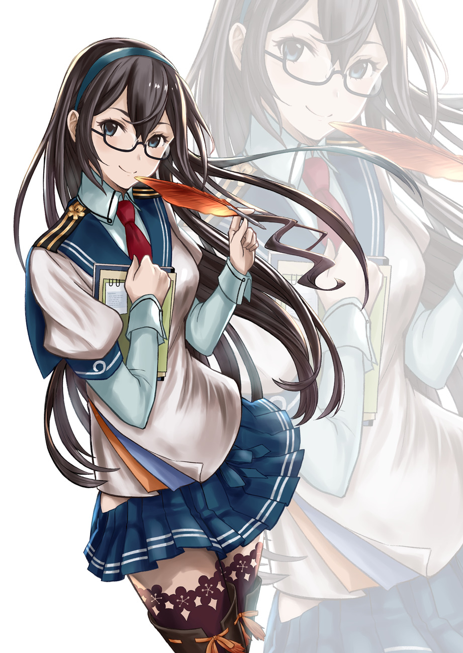 1girl, bad_id, black-framed_eyewear, black_hair, blue_eyes, blue_hairband, blue_sailor_collar, blue_shirt