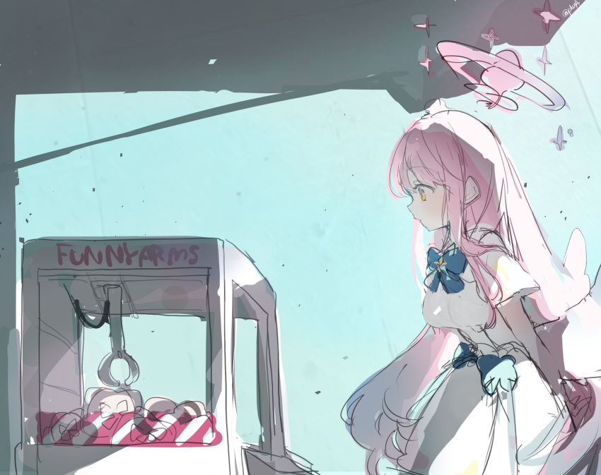 1girl, arms_behind_back, artist_name, blue_archive, blue_bow, blue_bowtie, bow, bowtie