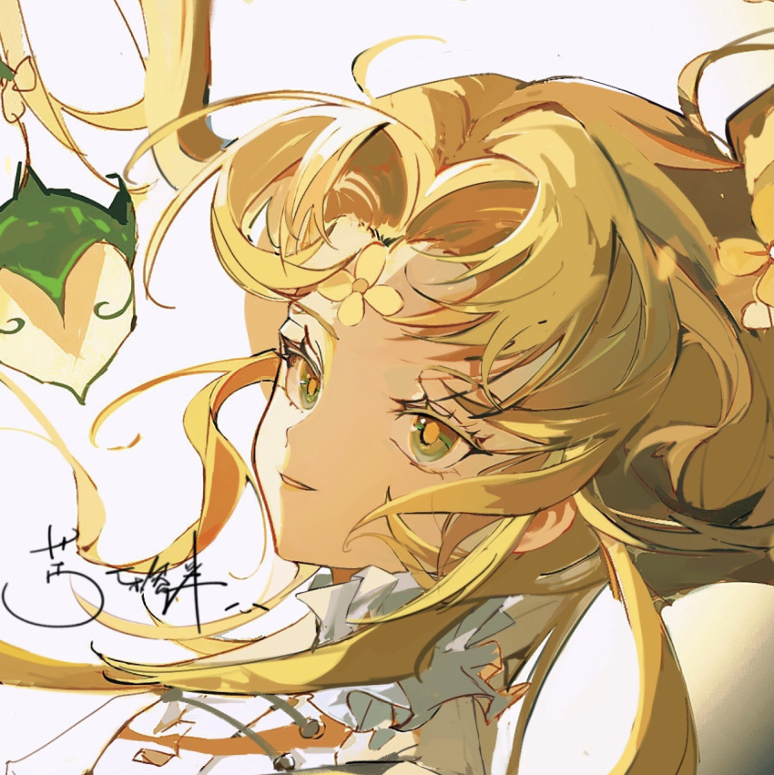 1girl, blonde_hair, chinese_commentary, collar, commentary_request, cookie_run, cookie_run:_kingdom, curtained_hair