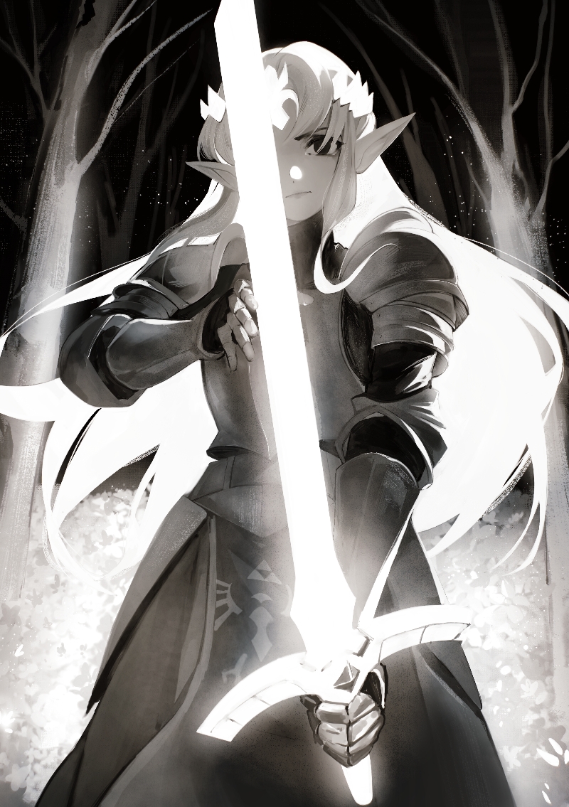 1girl, armor, armored_dress, bare_tree, blonde_hair, commentary, dress, fantasy