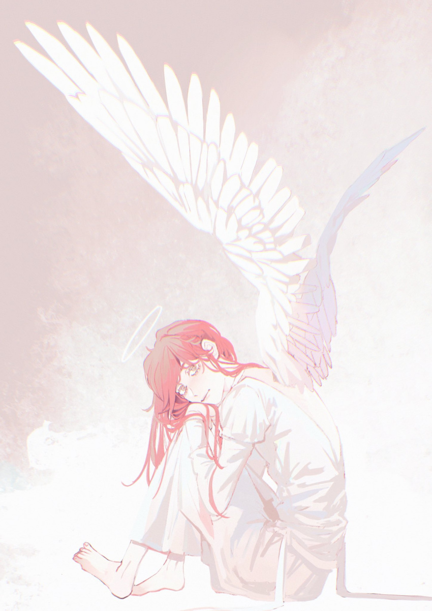1boy, alternate_costume, androgynous, angel_devil_(chainsaw_man), angel_wings, back_cutout, chainsaw_man, closed_mouth