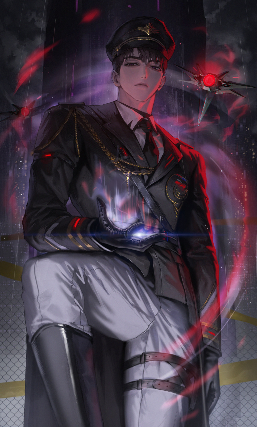 1boy, absurdres, black_hair, black_necktie, caleb_(love_and_deepspace), closed_mouth, collared_shirt, commentary