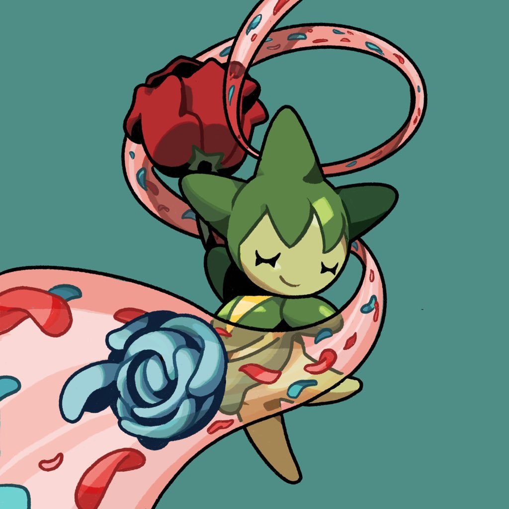 closed_eyes, dancing, flower, lozyrosie, no_humans, petal_dance_(pokemon), pokemon, pokemon_(creature)