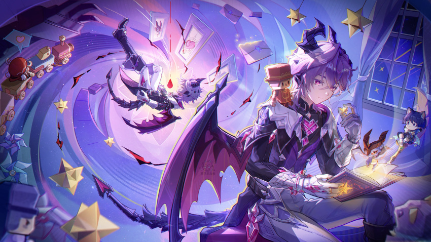 1boy, animal_ears, aqua_cloak, black_boots, black_cloak, black_shirt, blue_background, blue_eyes