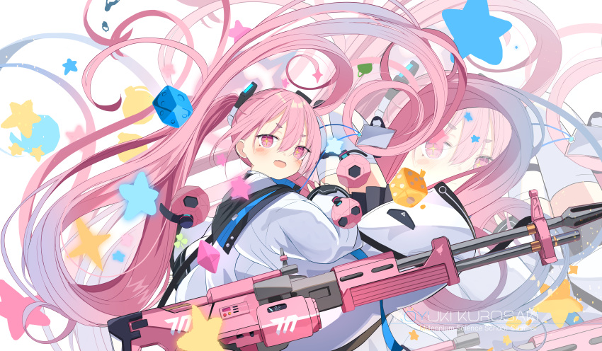 1girl, absurdres, black_skirt, blue_archive, blush, character_name, commentary, cross-shaped_pupils