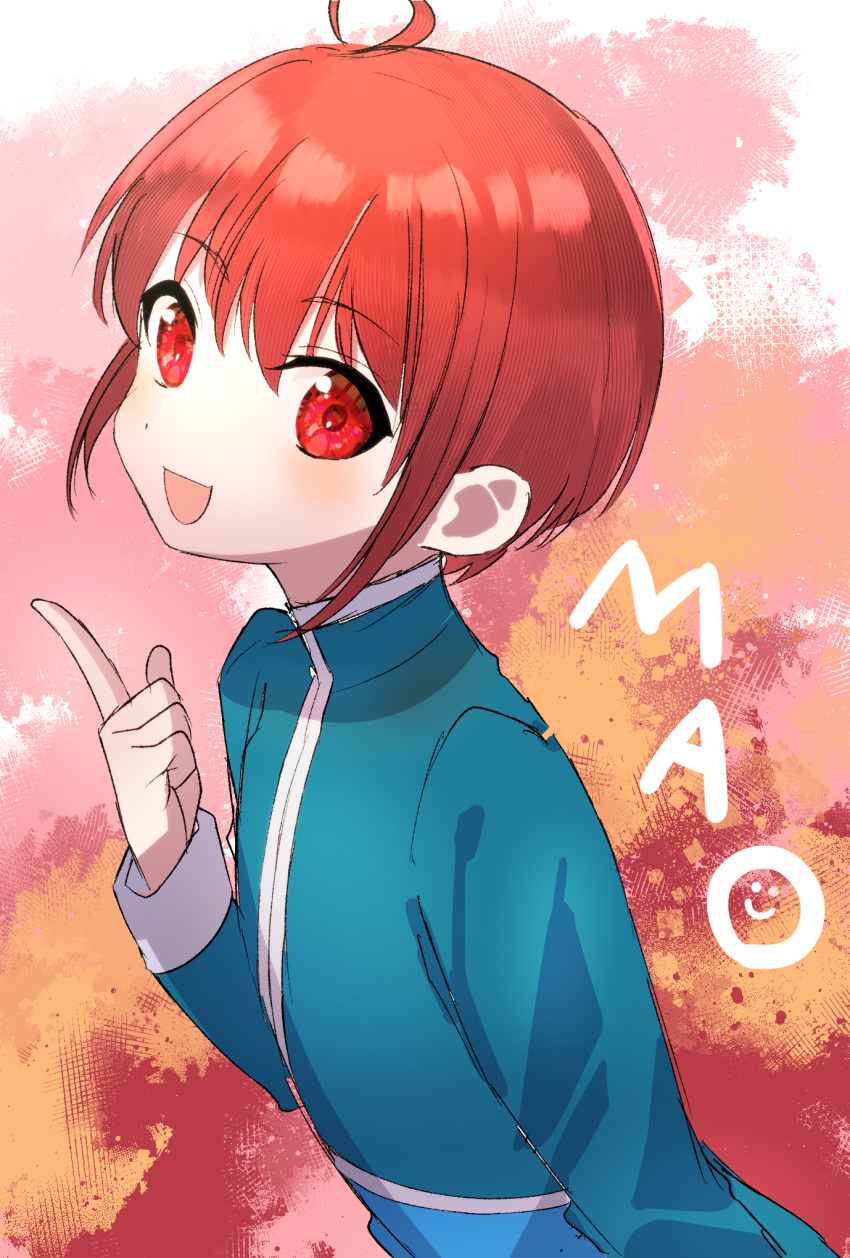 1boy, :d, ahoge, character_name, commentary_request, dot_nose, highres, horingen