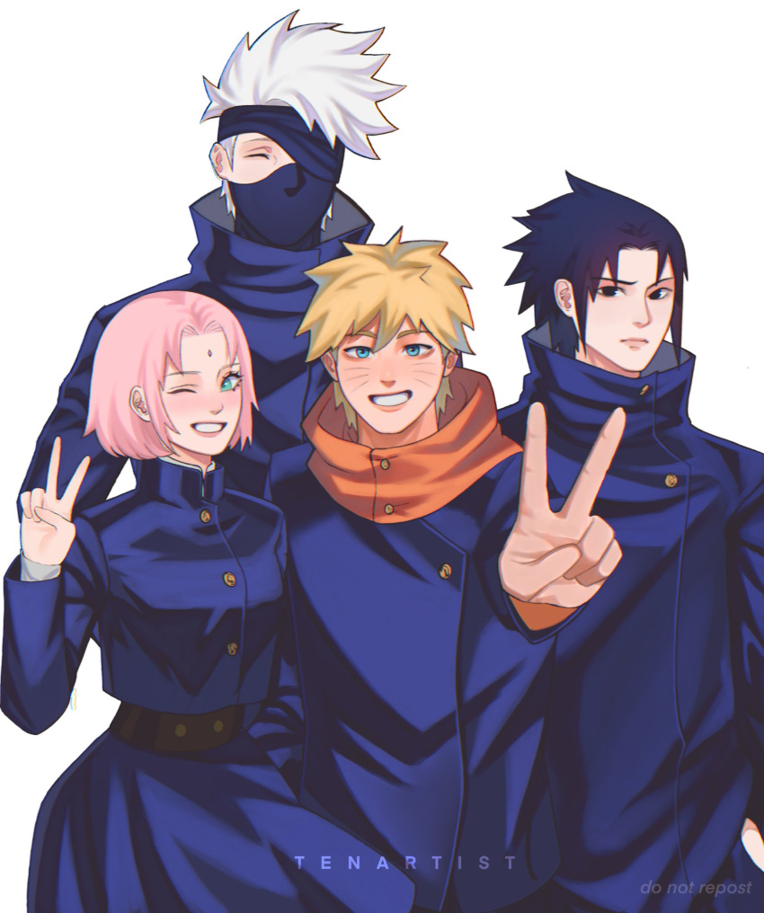 1girl, 3boys, aqua_eyes, artist_name, black_eyes, black_hair, blonde_hair, blue_eyes