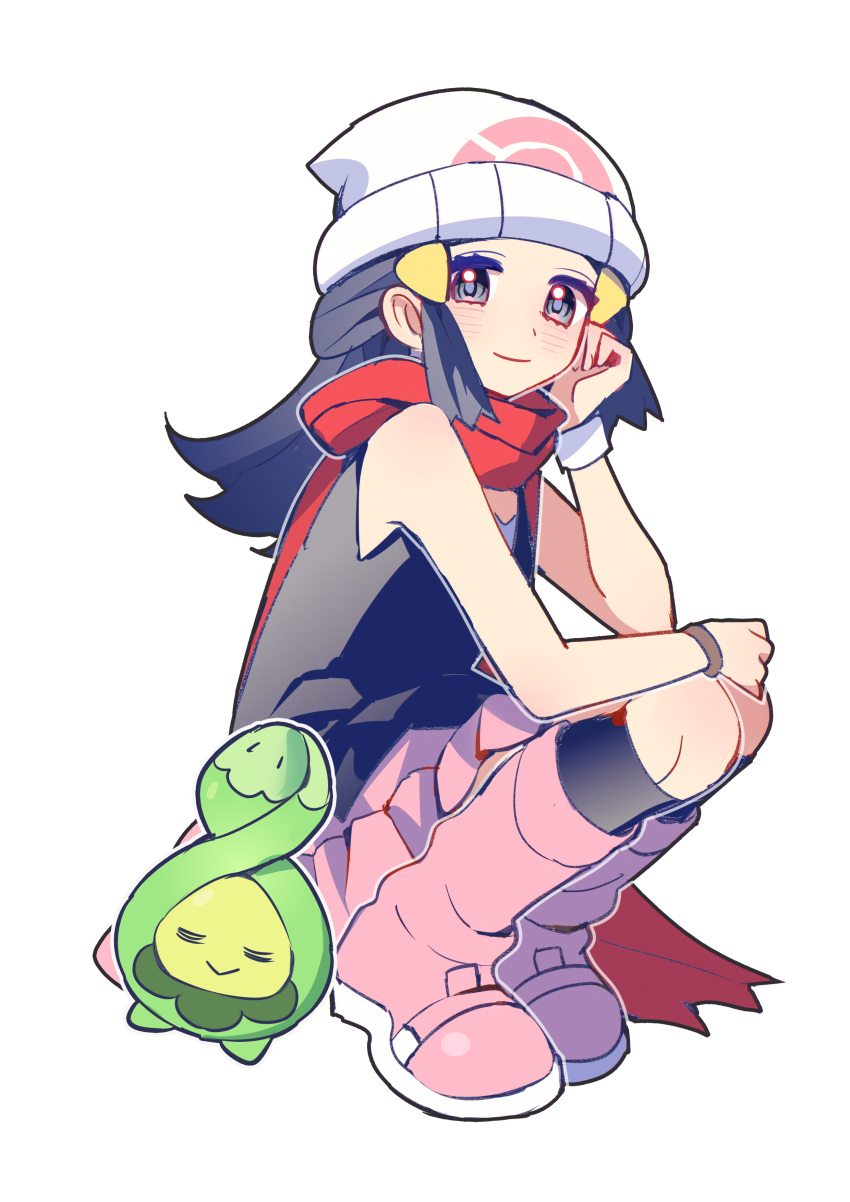 1girl, =_=, absurdres, beanie, black_hair, black_socks, blue_eyes, blue_hair