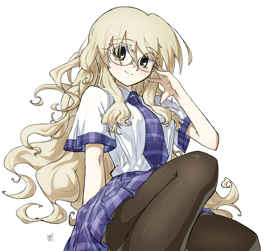 1girl, 7kitte, absurdres, adjusting_eyewear, bespectacled, breasts, chaos;head, chaos;head_love_chu_chu!