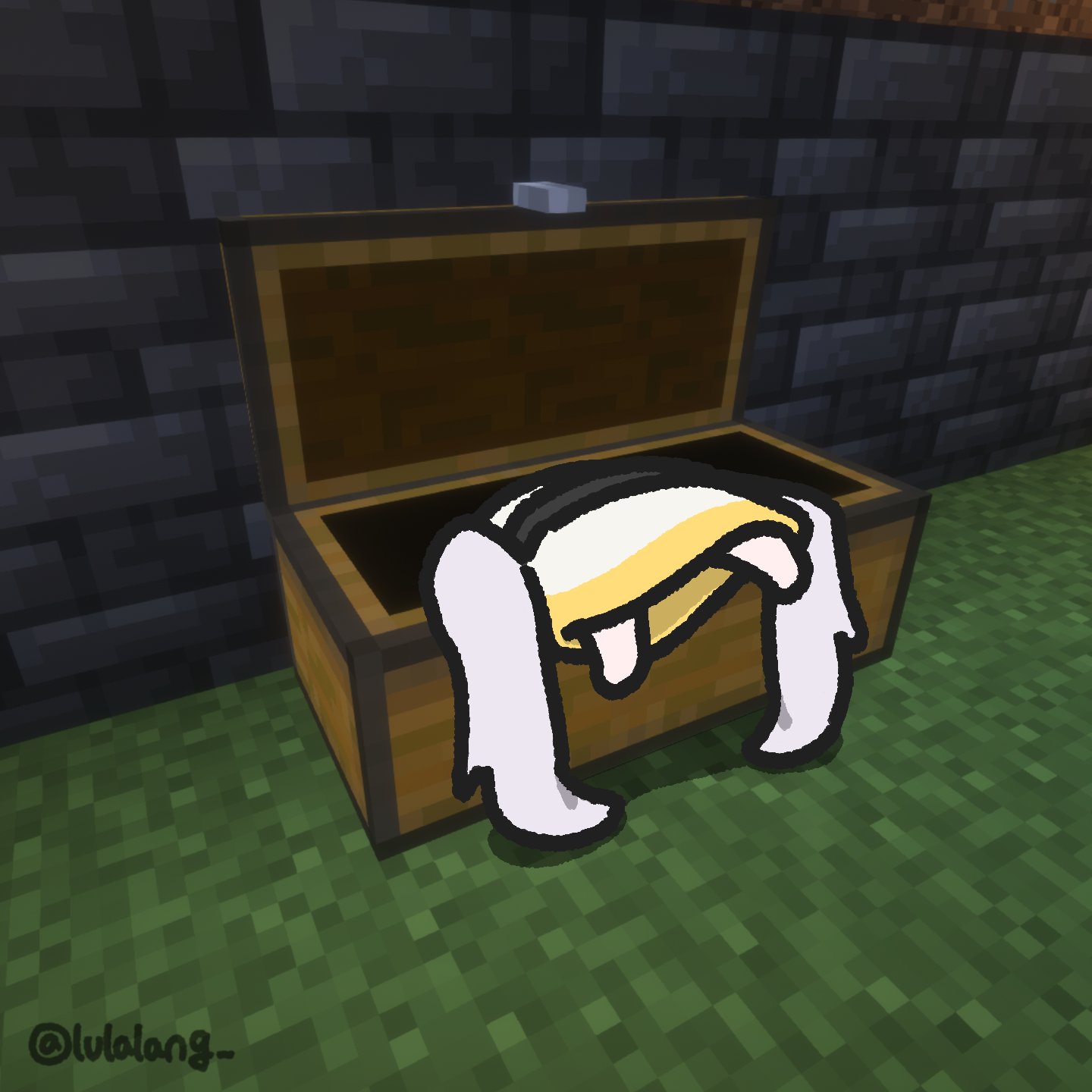 1girl, chibi, chibi_only, commentary, english_commentary, facing_away, frieren, frieren_stuck_in_a_mimic_(meme)