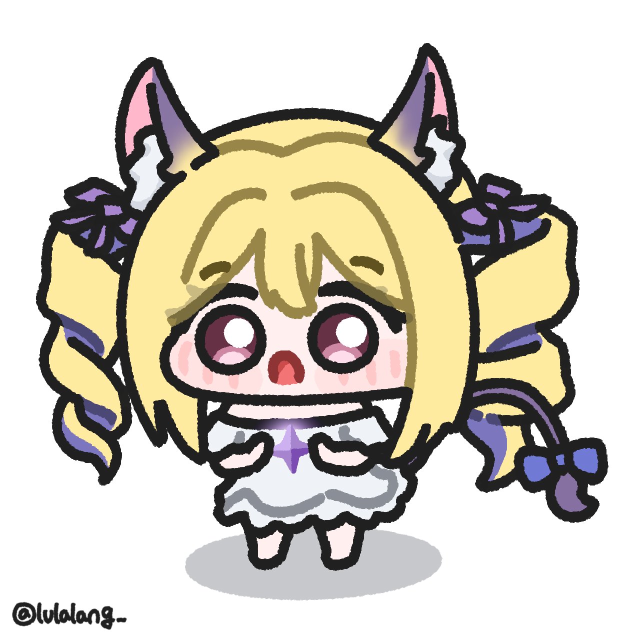 1girl, animal_ear_fluff, animal_ears, blonde_hair, caramel_(stella_sora), chibi, chibi_only, commentary