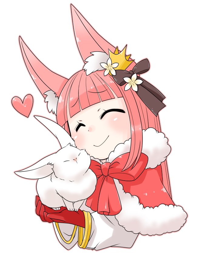 1girl, animal, animal_ears, blunt_bangs, blush, bow, brown_bow, cape
