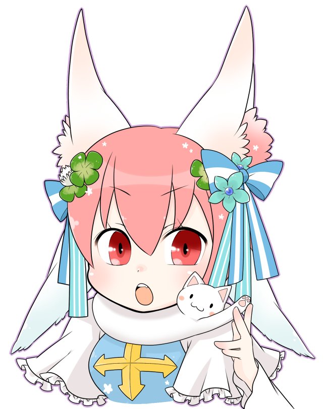 1girl, animal_around_neck, animal_ears, arch_bishop_(ragnarok_online), blue_bow, blue_dress, blue_flower, blush